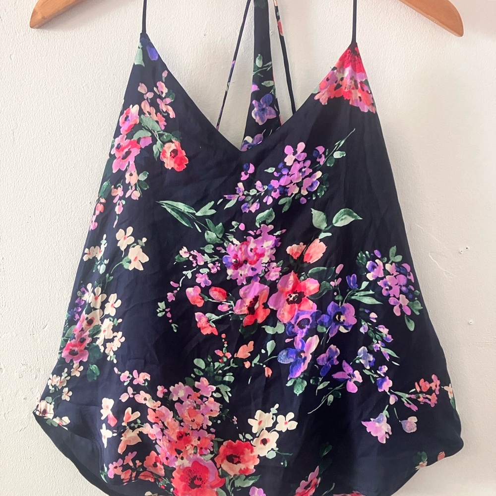 Floral Halter Neck Top - Black and Multicolor